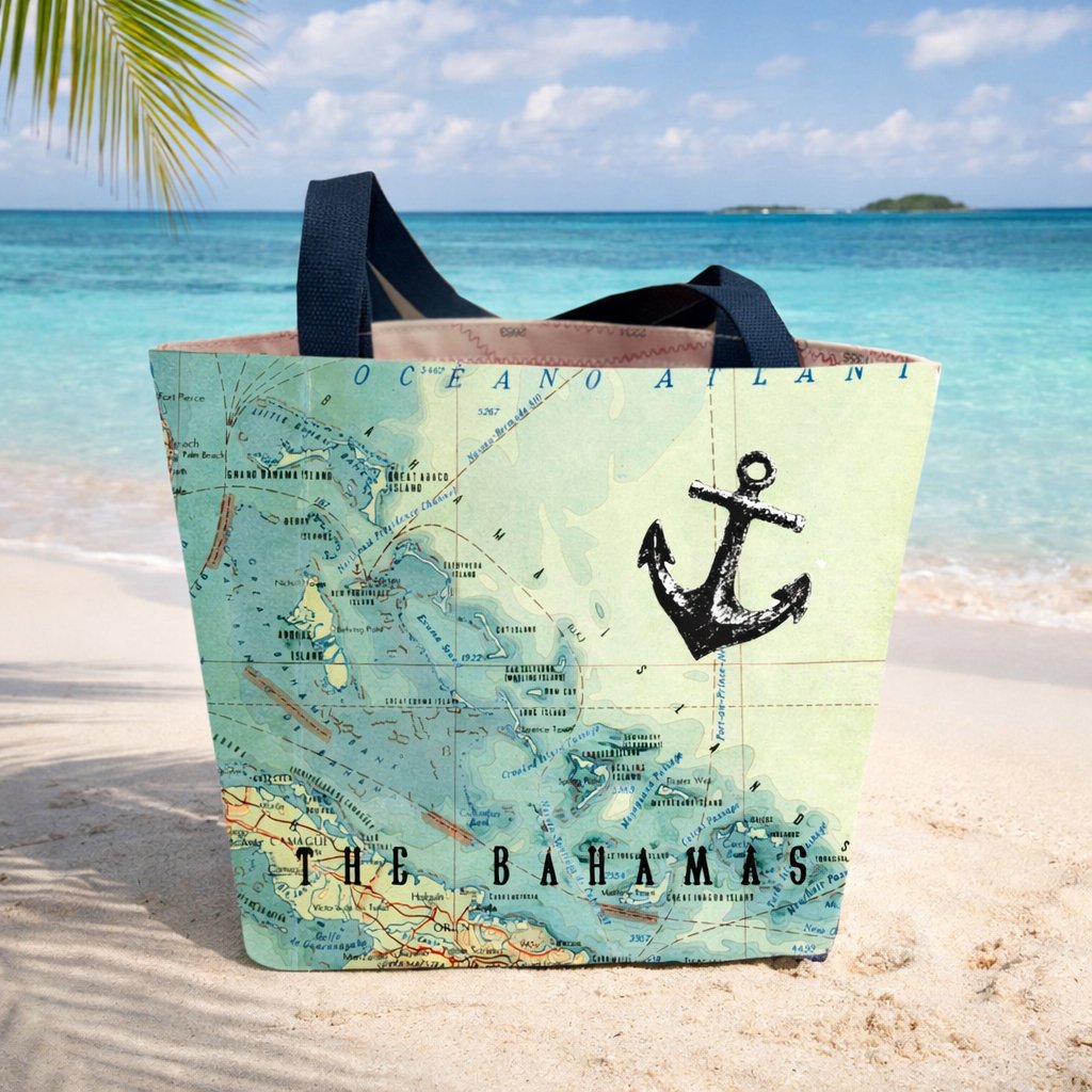 The Bahamas Islands Map Anchor Tote