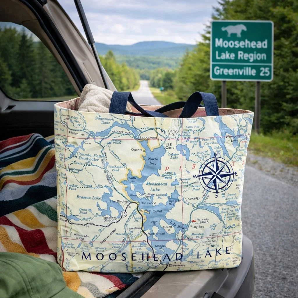 Moosehead Lake Road Map Tote -  Maine Lake Bag