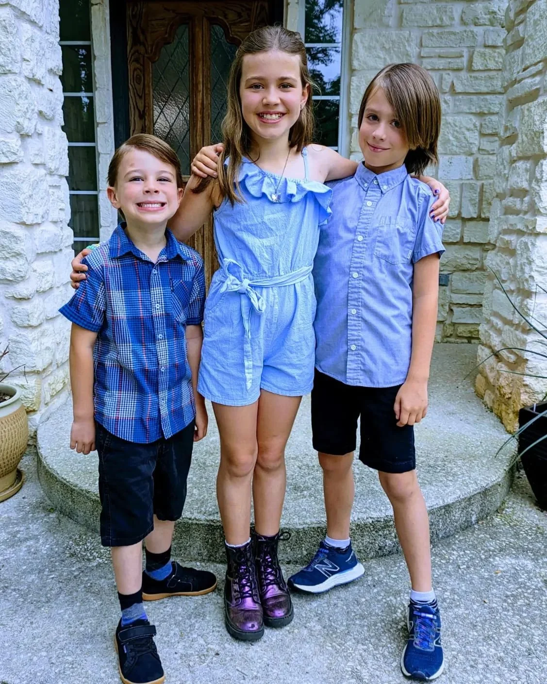 Last day of school pictures 2024: 
Sibyl - 10 - 4th grade 
Dash - 8 - 2nd grade
Ansel - 5- Pre-K
#sibylsterling #dashielljames #anselthomas