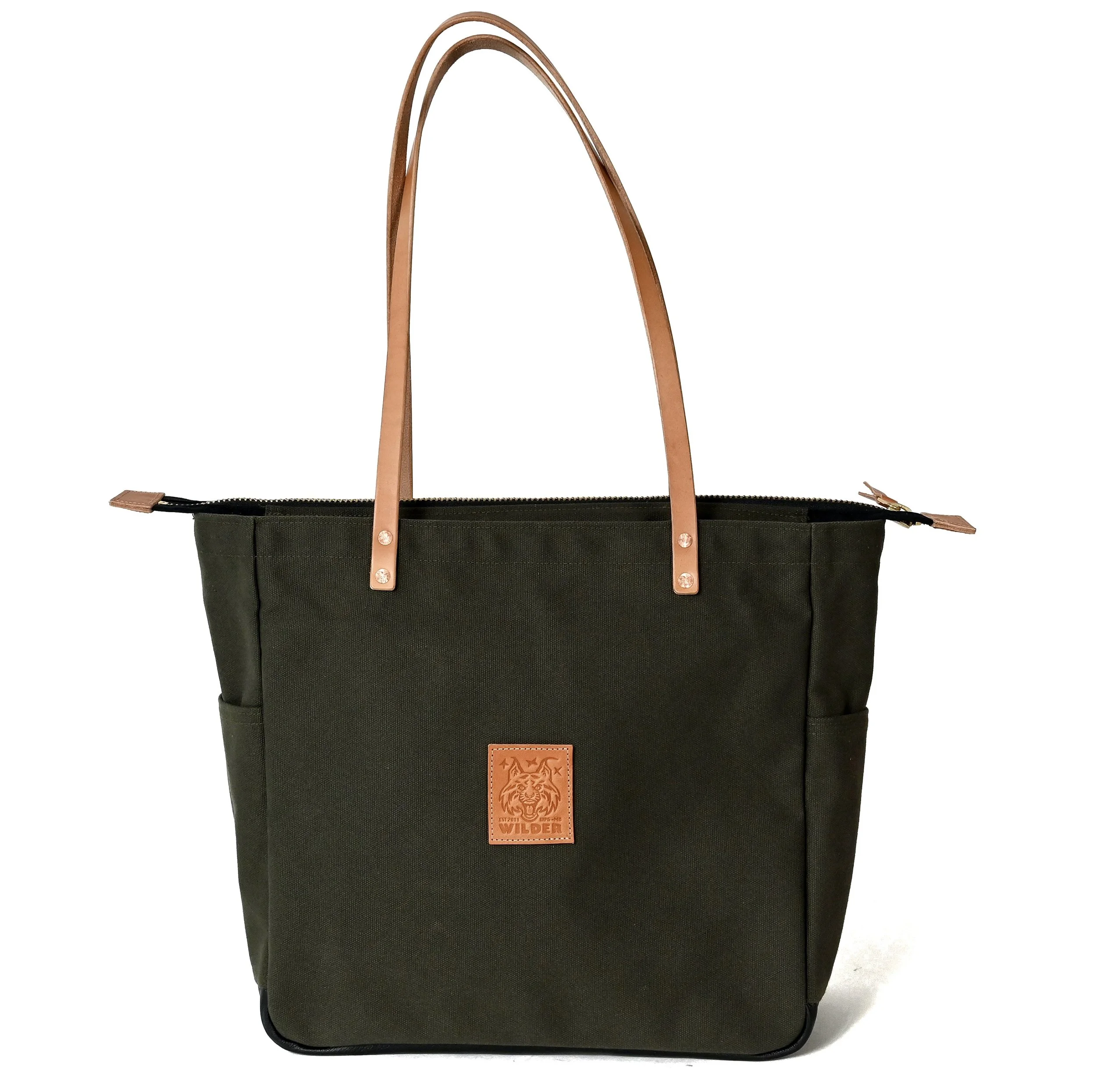 Pine_green_Pocket_tote_zipper_leather_bottom.jpg