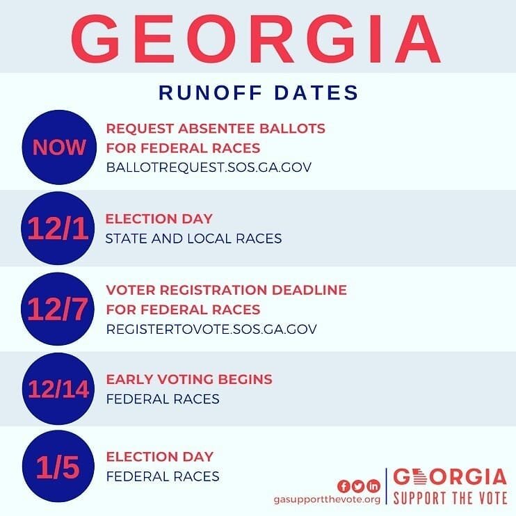 Mark your calendar if you can/should/do vote in the great state of Georgia. And if you don't, do everything you possibly can to support @jonossoff and Reverend @raphaelwarnock. #becausedemocracy 

#Repost @dougship
&bull; &bull; &bull; &bull; &bull; 