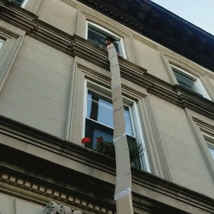 Did we make a 3rd-floor candy chute? Why yes, yes we did. And in the words of a little Ninja Turtle, it was &quot;a Halloween miracle.&quot; #trickortreatBK #booonyoucovid
