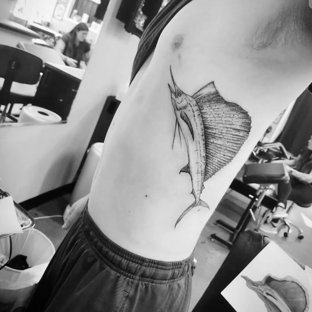 First session of this sailfish by @victoria_f_g! 
.
.
.
#bethesdatattoo #bethesdatattooartist #bethesda #tattoo #tattoos #blackandgreytattoo #ladytattooers #wip #blackwork #tattooed #tattooer #tattooartist #tattooart #art #dmvtattooartist #dmvtattoos