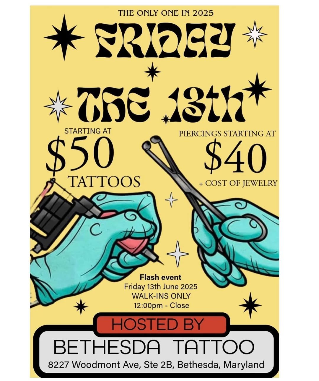 Come out for the ONLY Friday the 13th of 2025!!

Here are just a few of the designs we will have  available! Along with bangin' piercing discounts!!💥💥💥
.
.
.
#bethesdatattoo #bethesdatattooartist #bethesda #tattoo #tattoos #blackandgreytattoo #col