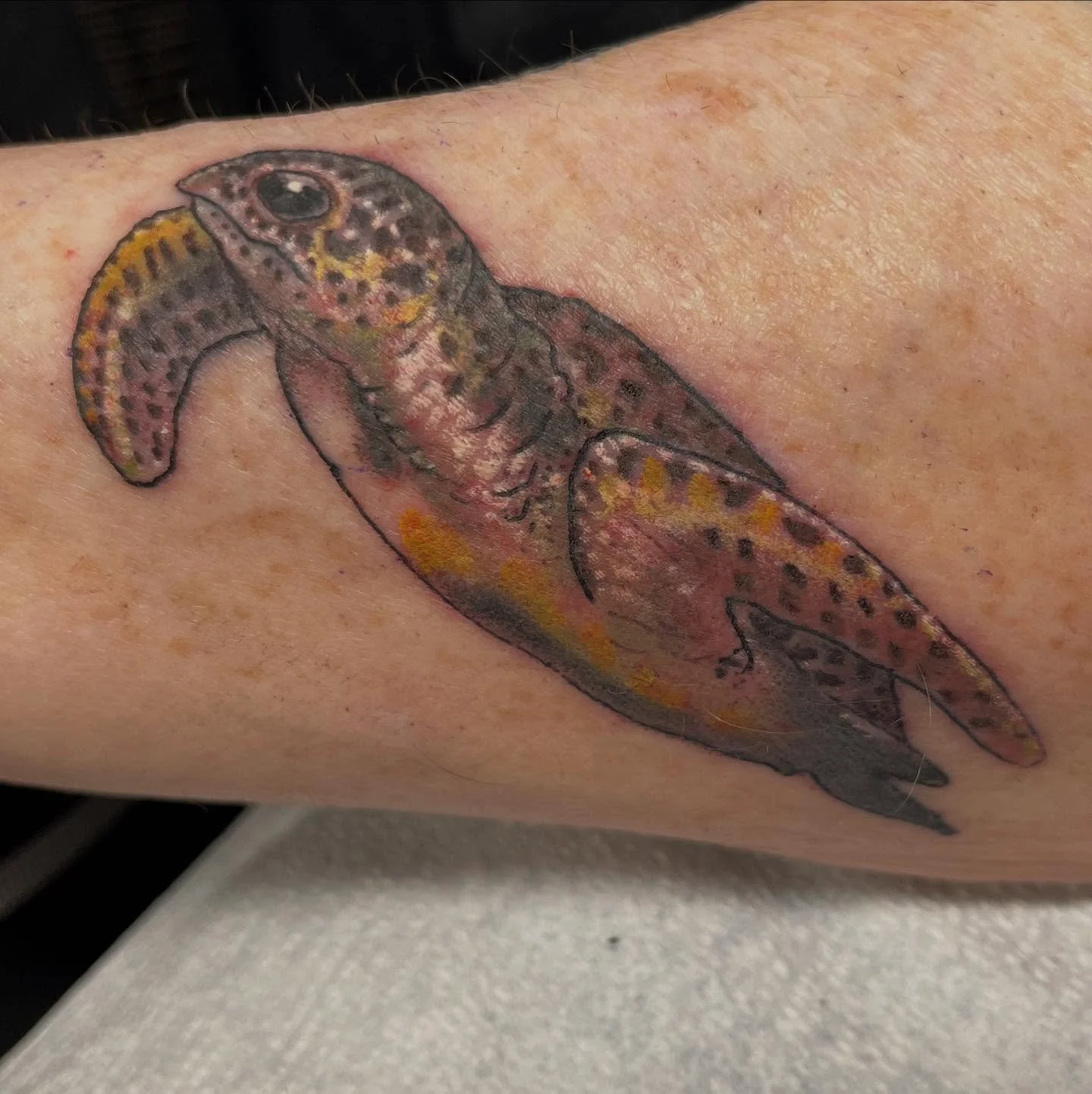 My oldest client Tim. He&rsquo;s recreating his life under the sea one piece at a time. Tattoos by James.