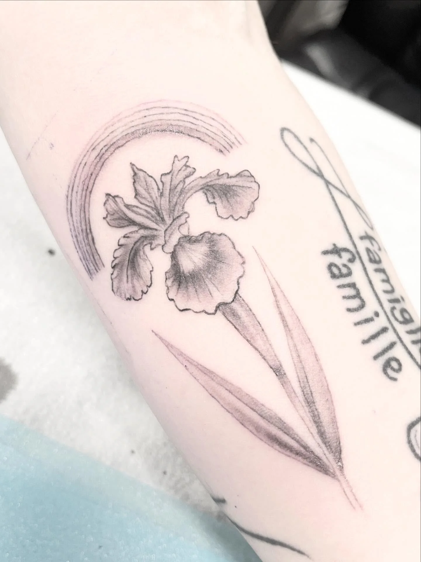 Another addition to Lisa&rsquo;s arm. A lily marking the coming of a new grandchild. Congrats to the her family. Tattooing by James.