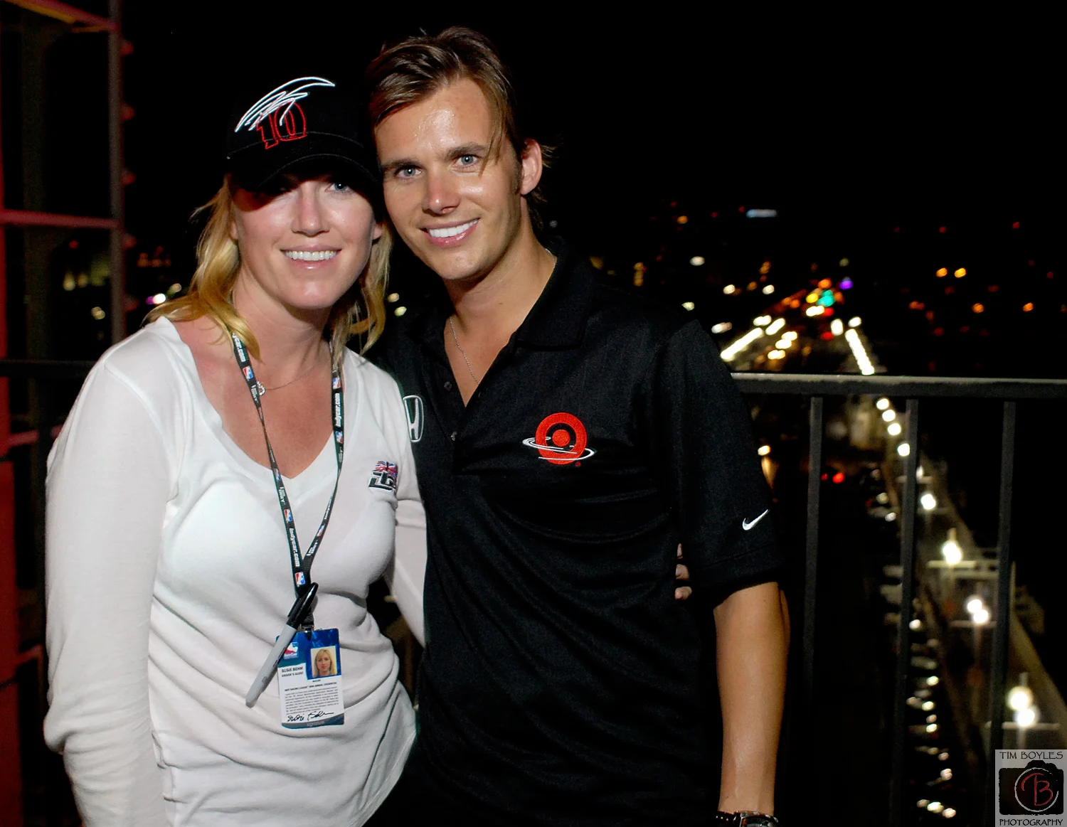 Indy Car driver Dan Wheldon and his wife Susie pose at the St Petersburg Pier during a pre-race party in 2007. Sadly, Wheldon died in a 2011 wreck.
