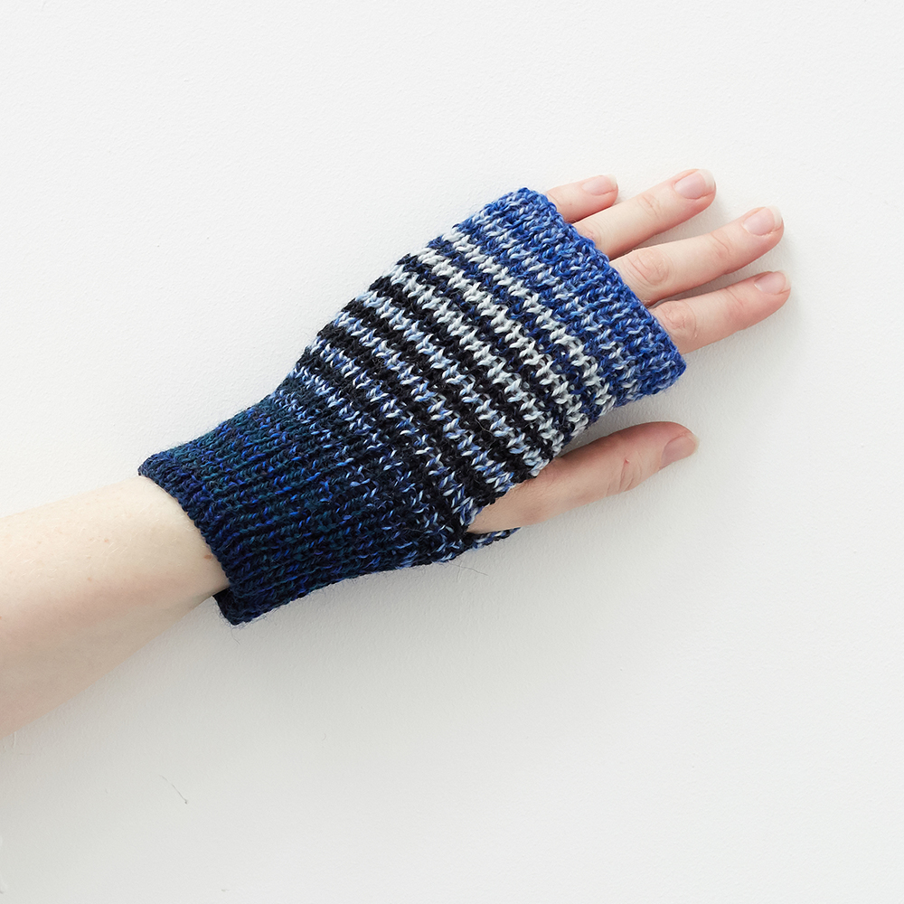 Knitted Striped Hand-Warmers - Waves