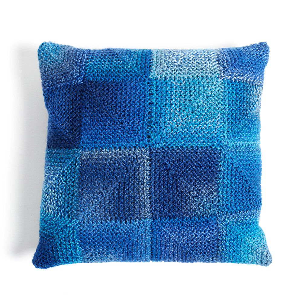 Small Hand-knitted Cushion - Blues