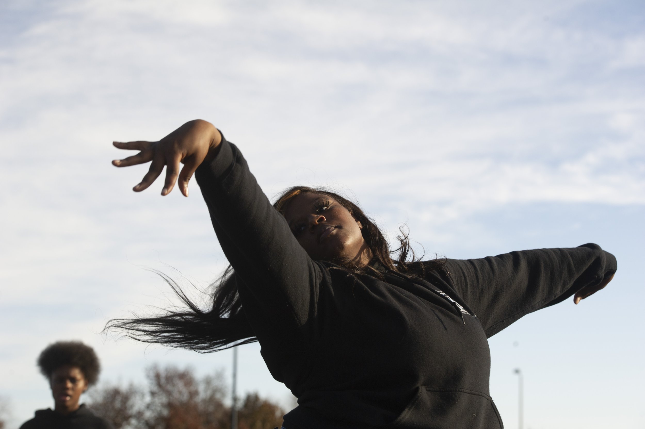  Bre’Monyaa Jones, 17, of Evansville practices a routine with Boom Squad’s dance team, the Blue Diamonds, before they perform in the Evansville Christmas on North Main Parade in Evansville, Sunday, Nov. 24, 2019. “It just makes me feel good, feel con