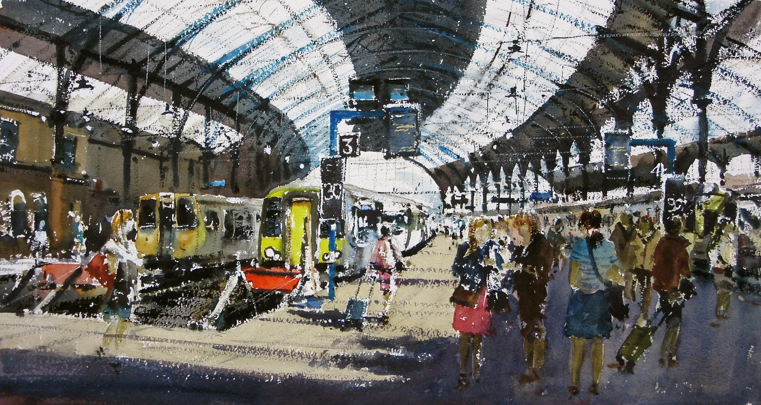 Trippers and Trains Brighton Station: 13 x 24 in: watercolour: £1200