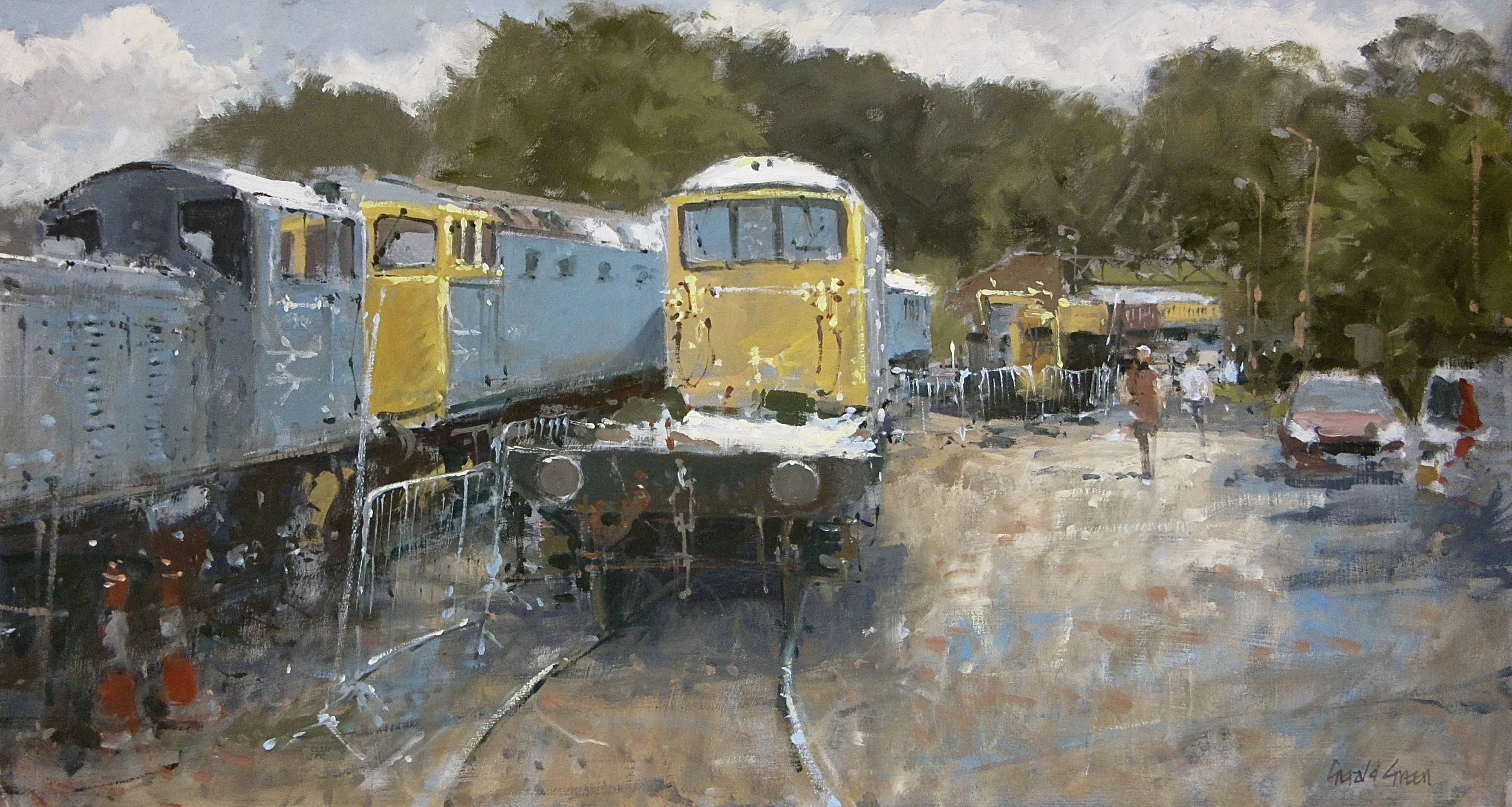 Shackerstone Sidings on The Battlefield Line Leicestershire: 13 x 24 in: oil: 