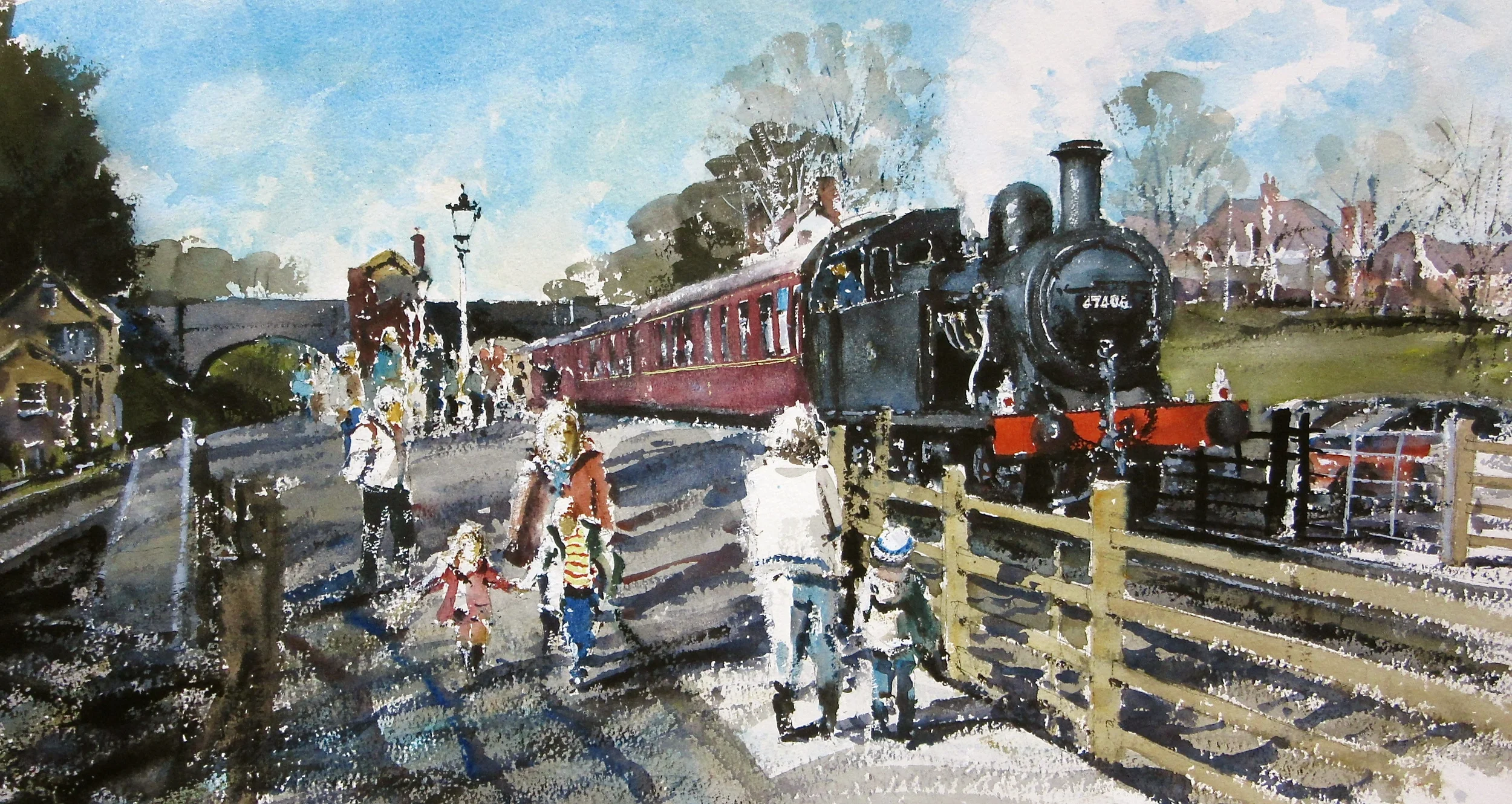Fowler Class 3F no. 47406 About to Depart: 13 x 24 in: watercolour: