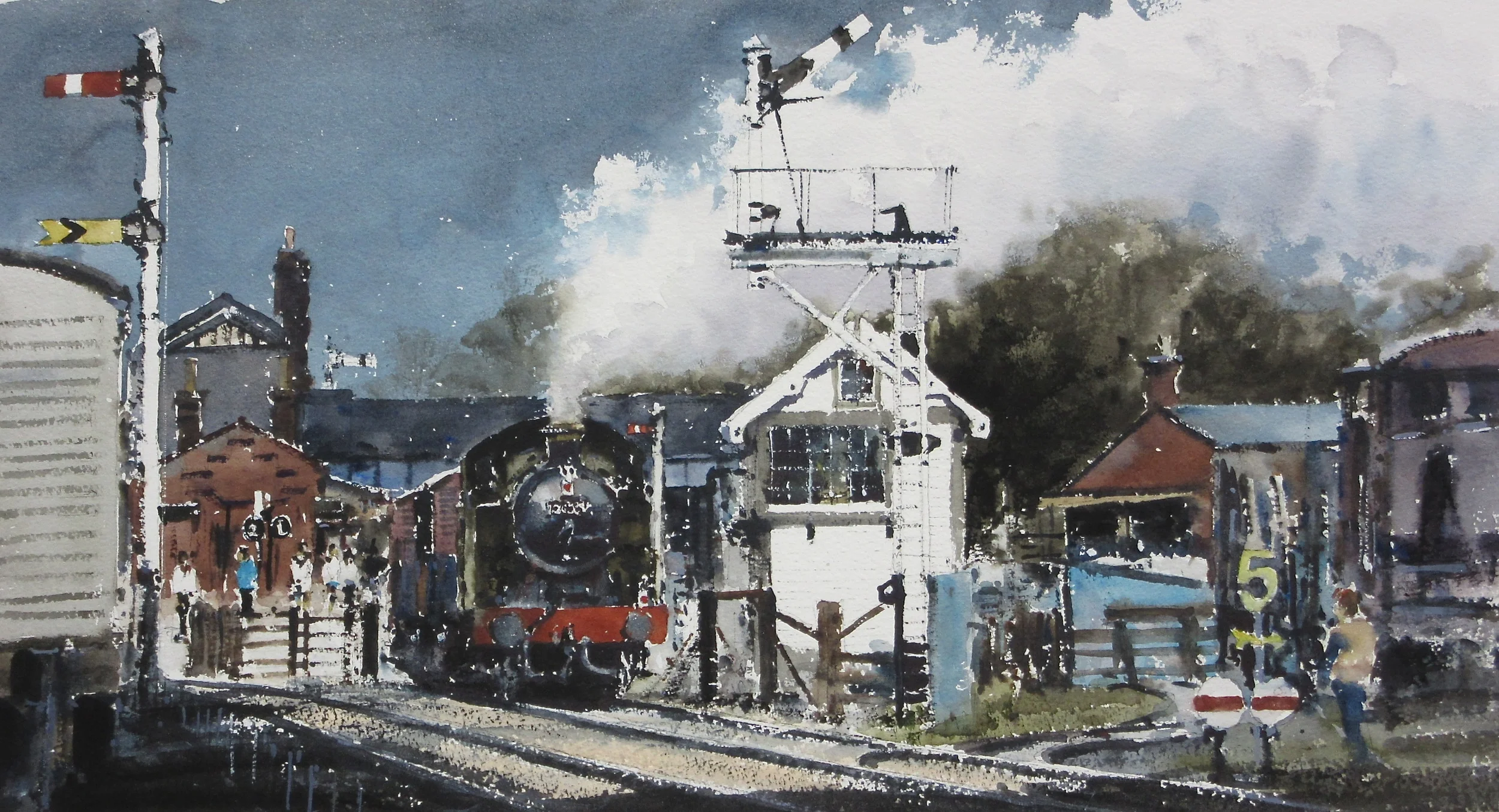 GWR 0-6-2T no. 5643 Passing Quorn Signal Box GCR: 13 x 24 in: watercolour: £1200