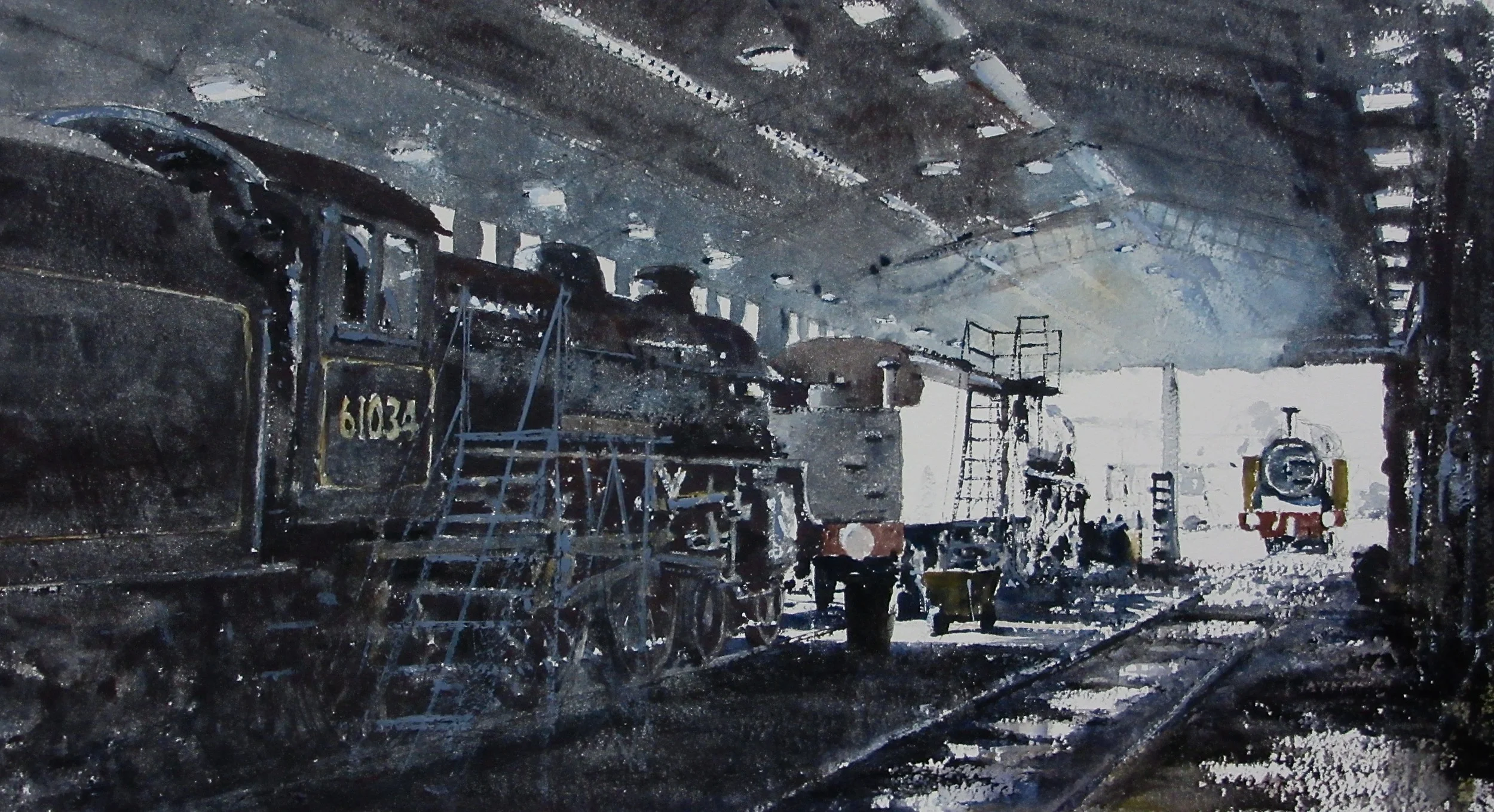 Engine Shed: 13 x 24 in: watercolour: £1150