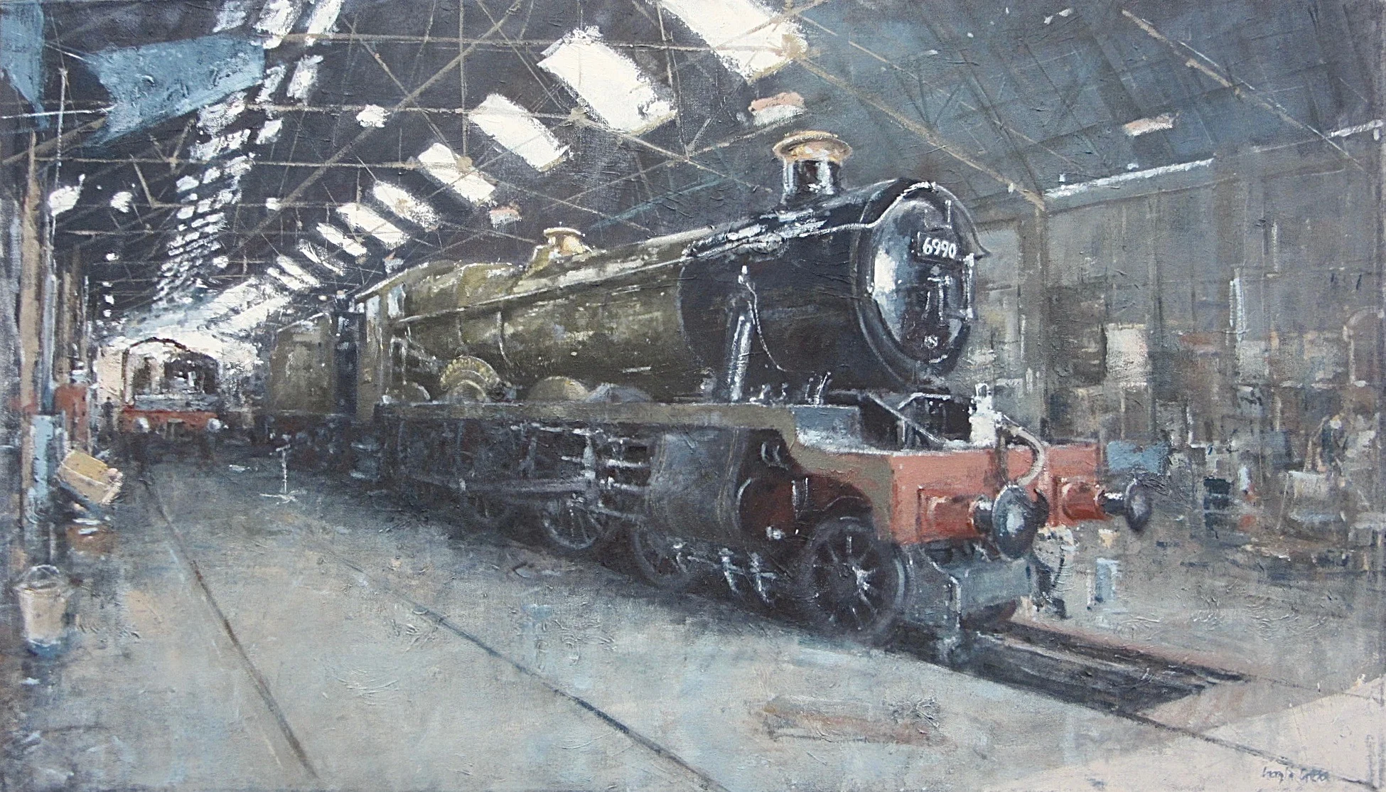'Witherslack Hall' in the Shed on the Great Central Railway: 24 x 42 in: oil: £4800