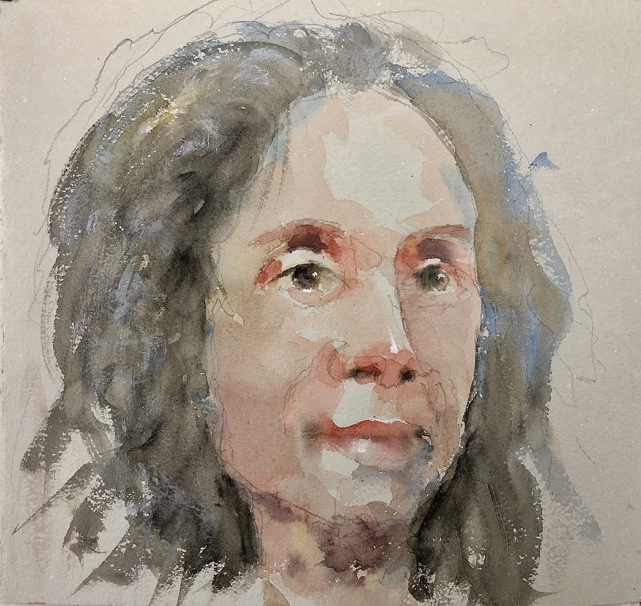 Young Woman: watercolour on toned paper: 10 x 11 in