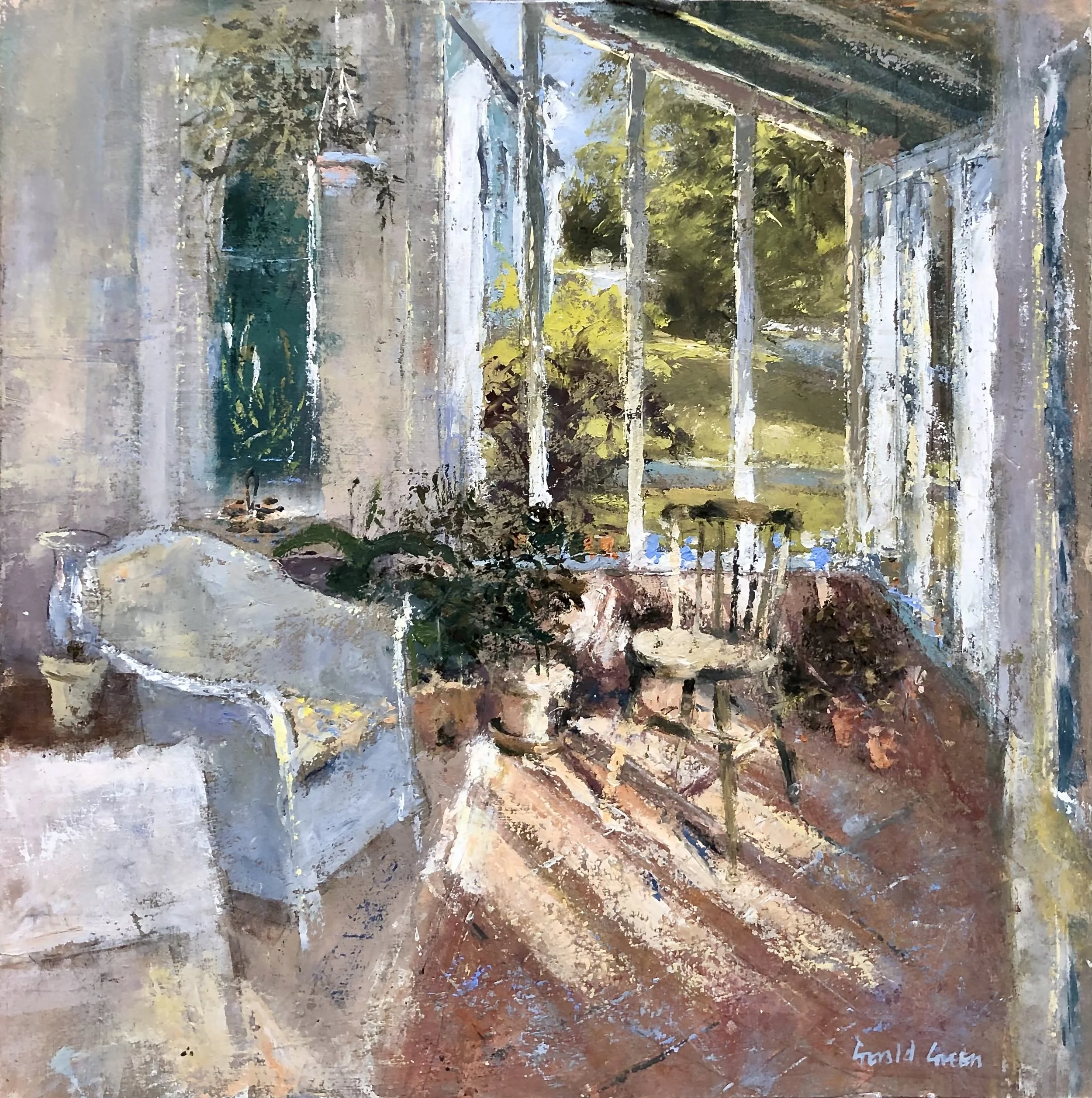 Quiet Conservatory: 16 x 16 in: SOLD