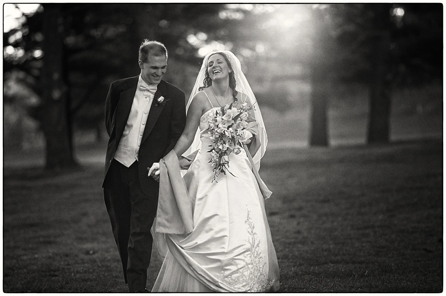 Bride and groom on film
