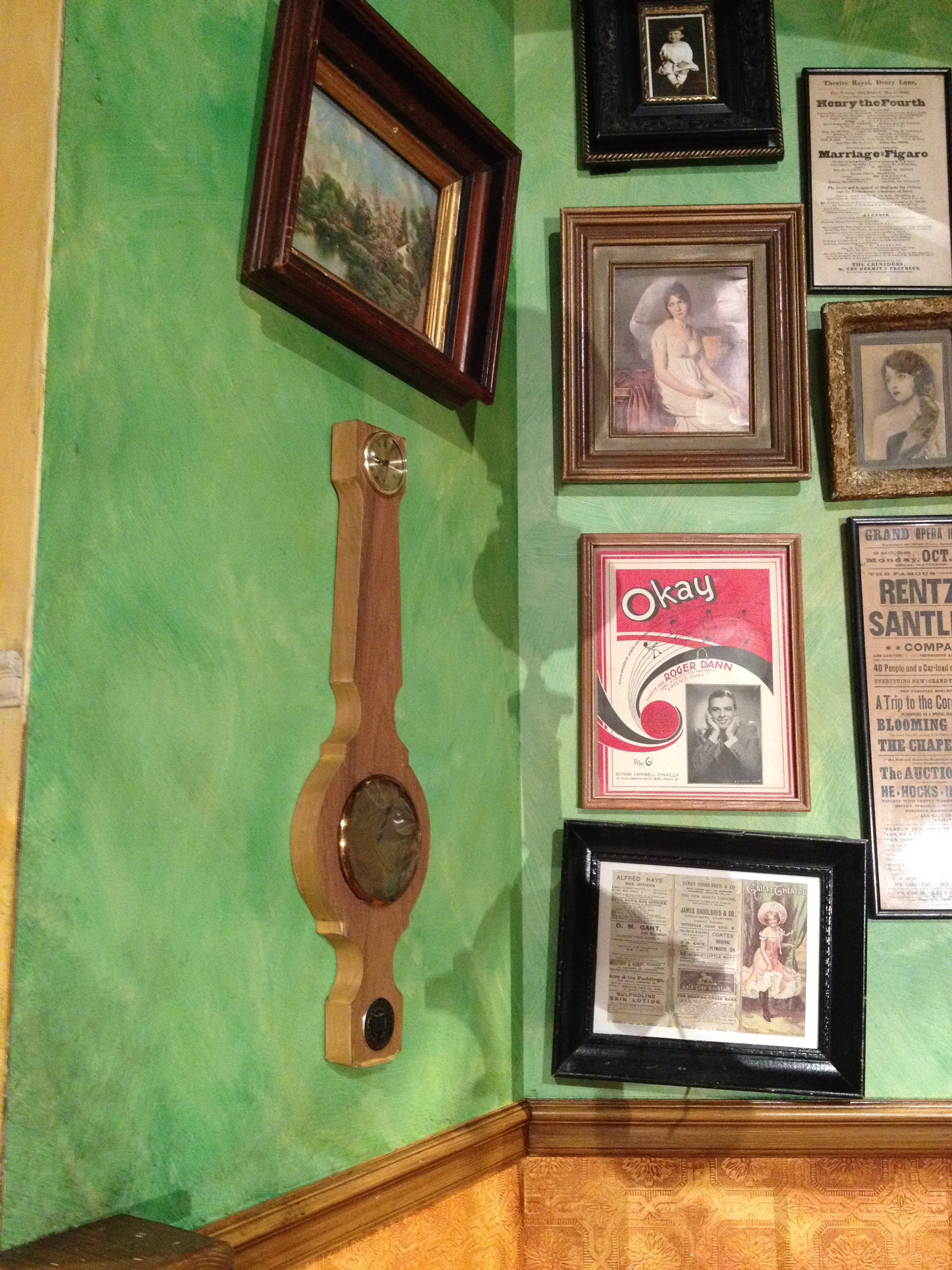 The barometer&nbsp;was held up with a peg going through the set. A&nbsp;stage-hand would pull the pin from backstage, causing the prop to fall and break on cue. 