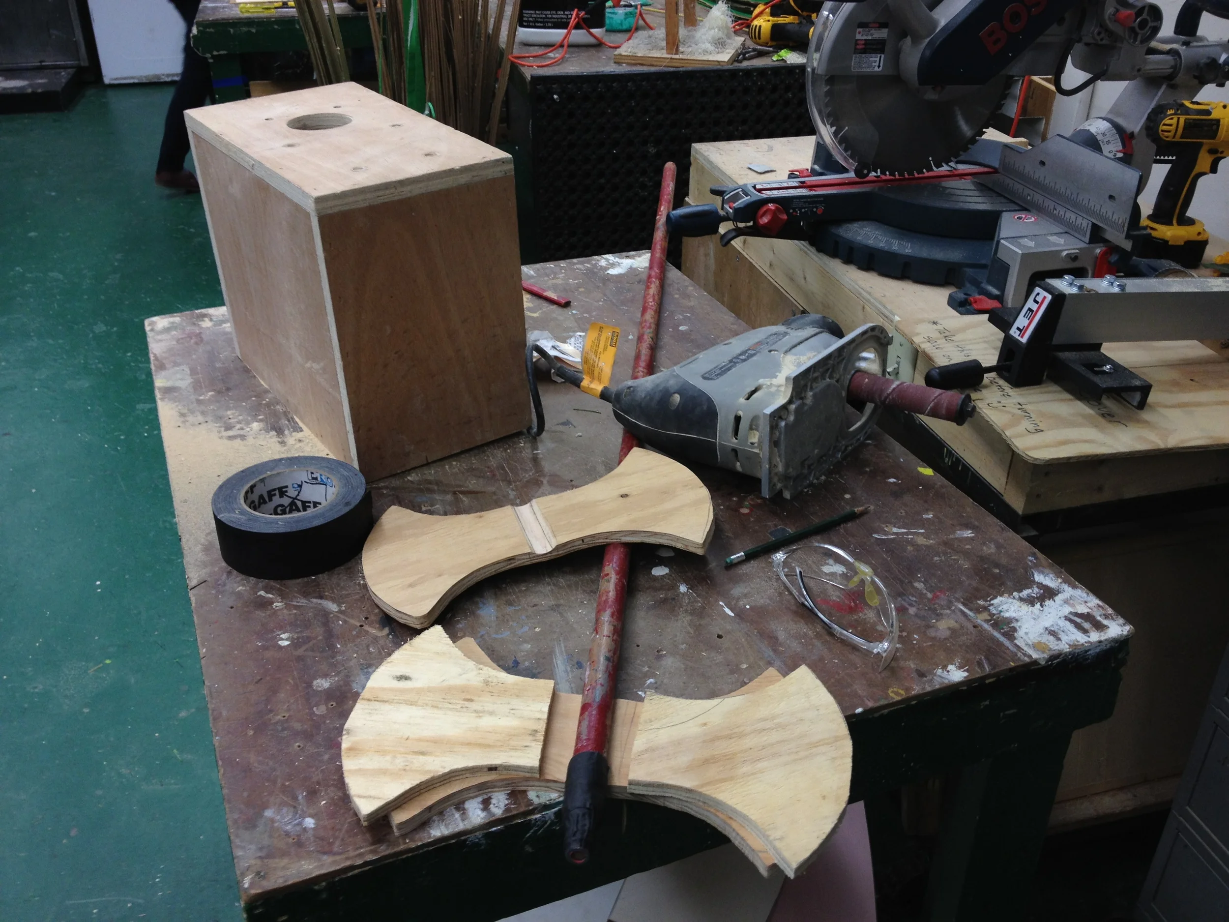  Axes needed to be custom made, durable enough to be slammed into the stage multiple times per show without endangering the actors.&nbsp; 