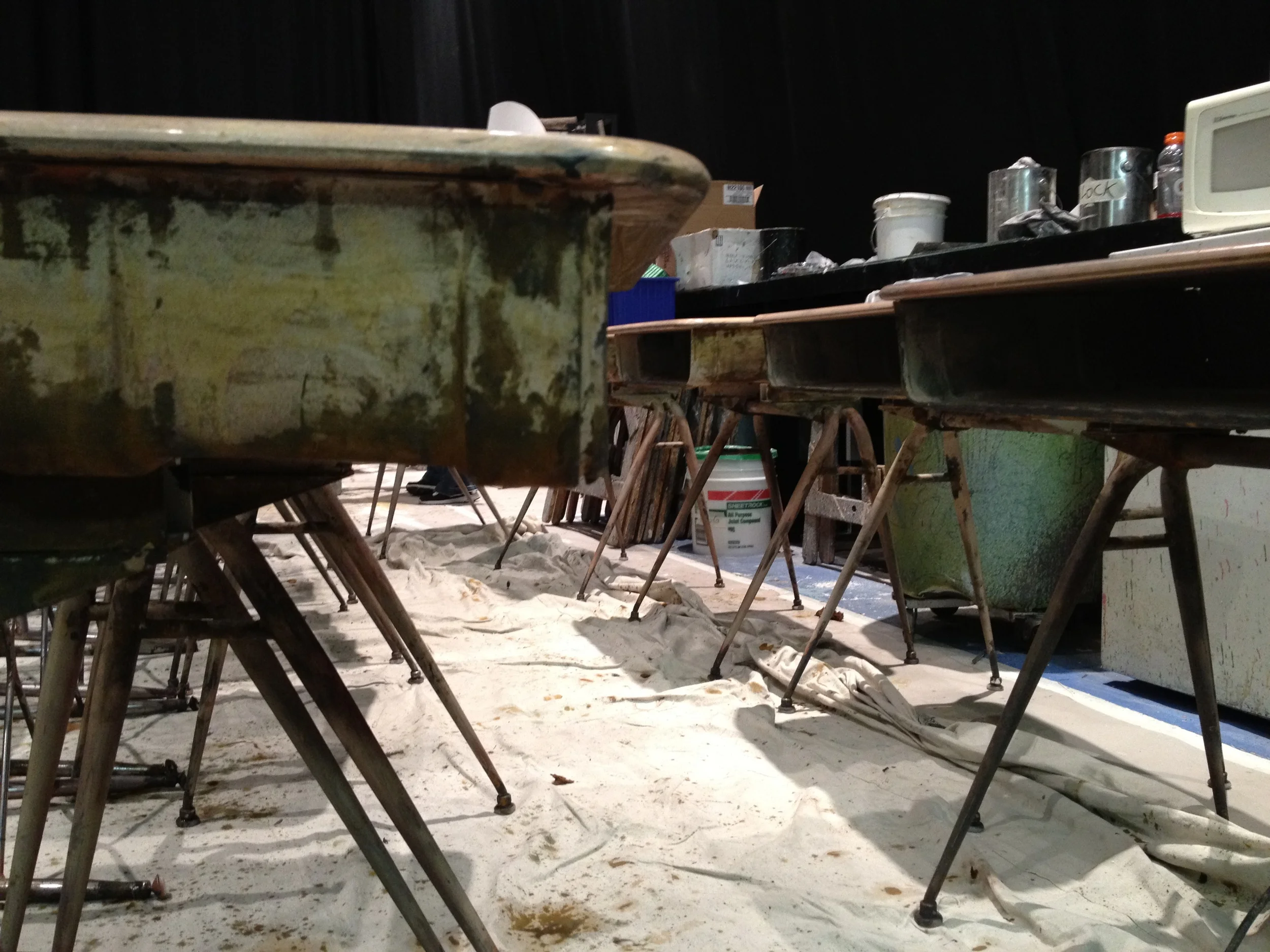 In charge of using paint and rust effects to create a whole classroom full of distressed desks and chairs.&nbsp; 