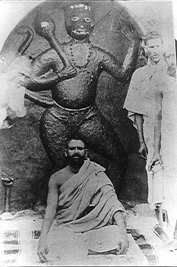 Maharaji young with dark beard & Hanumanji in Neem Karoli V.jpg
