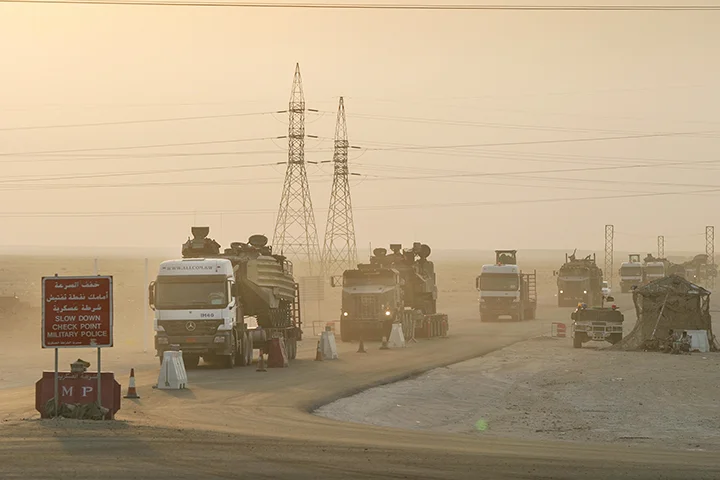 U.S. Marine convoy north from Kuwait to Iraq, July 18, 2004