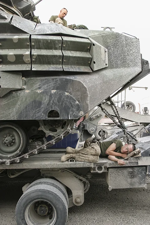 Marines from 1/2 AAV section during convoy north to Iraq from Kuwait, July 20, 2004