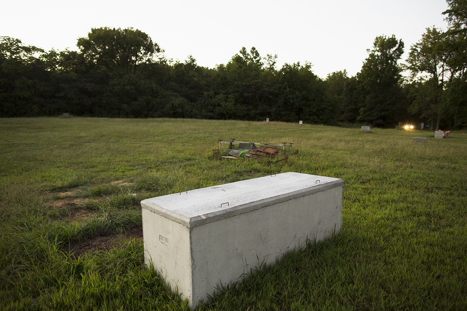  Concrete container for casket in center section, Evergreen Cemetery, Richmond, VA, September 14, 2015 