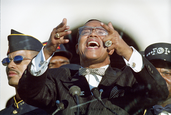  Leader of the Nation of Islam, Minister Louis Farrakhan, addresses the Million Man March on the National Mall, Washington, DC, October 16, 1995. 