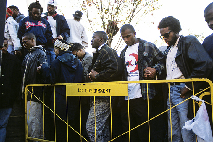  Prayer at the end of the Million Man March on the National Mall, sponsored by the Nation of Islam, Washington, DC, October 16, 1995. 