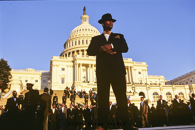  Member of the Fruit of Islam in front of the U.S. Capitol after the Million Man March on the National Mall, sponsored by the Nation of Islam, Washington, DC, October 16, 1995. 