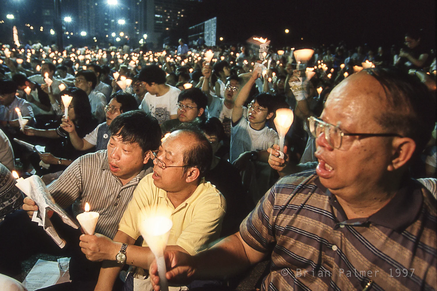Candlelight vigil in Victoria Square Park before the handover of Hong Kong by the United Kingdom to the People’s Republic of China, Hong Kong, 1997