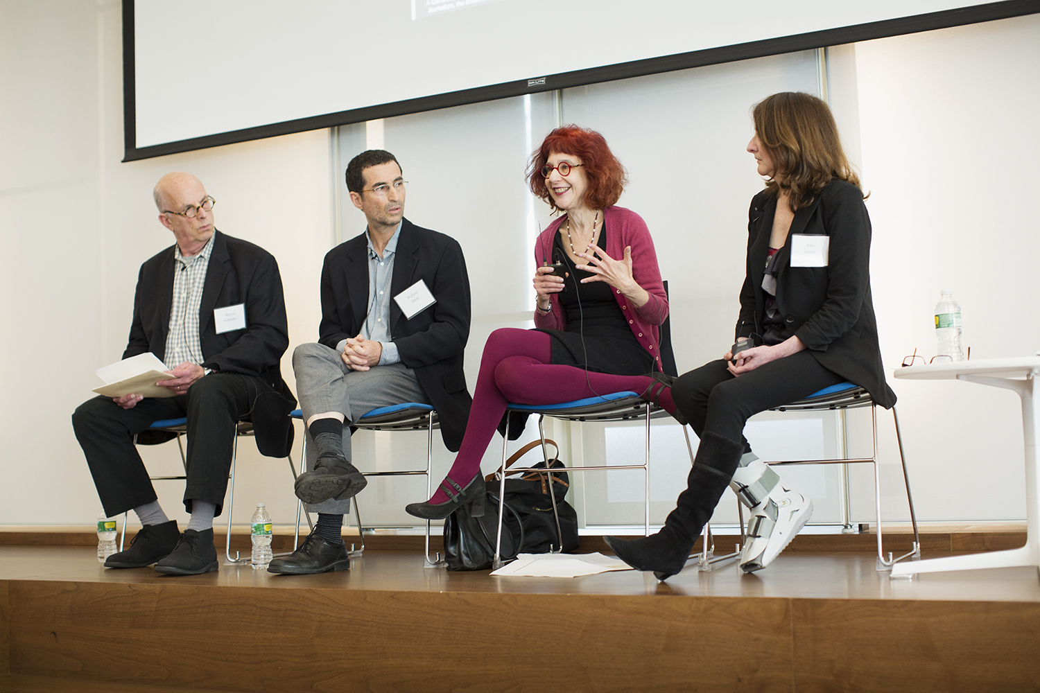  "Politics of the Image and the Constructed Event" panel at Image Truth/Story Truth conference, with moderator Marvin Heiferman (curator; editor), Michael Shaw (Reading the Pictures.org), Susie Linfield (author; NYU), Kiku Adatto (author; Mahindra Hu