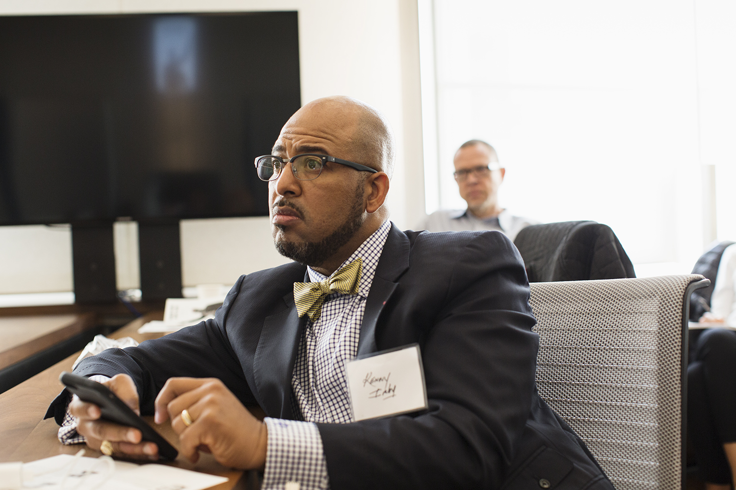  Kenny Irby (Poynter Institute) listens during panel at Image Truth/Story Truth conference, Columbia Journalism School, NY, NY, October 16, 2015 