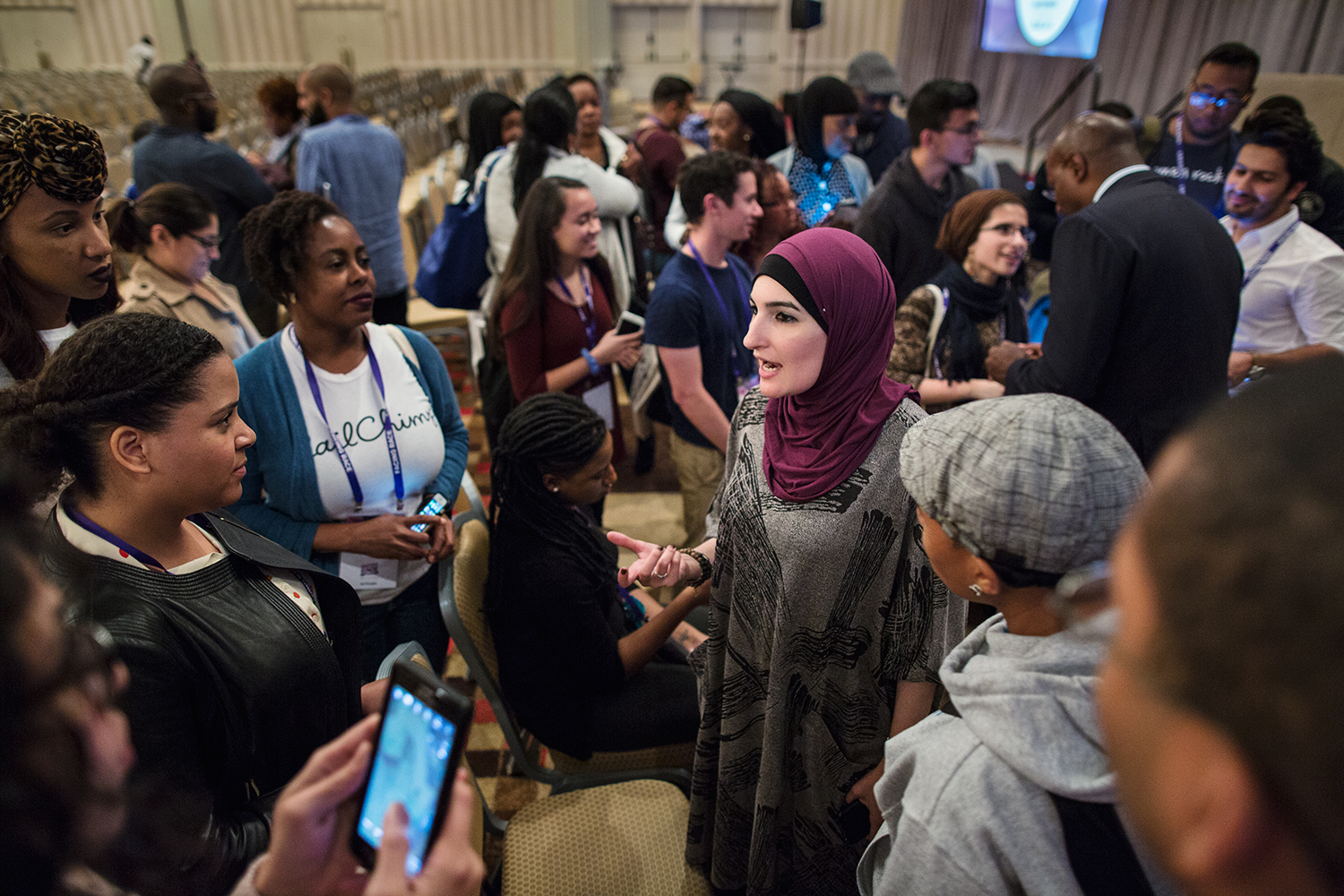  Linda Sarsour speaks to conference attendees after Facing Race 2016 plenary session, Atlanta, GA, 12 November 