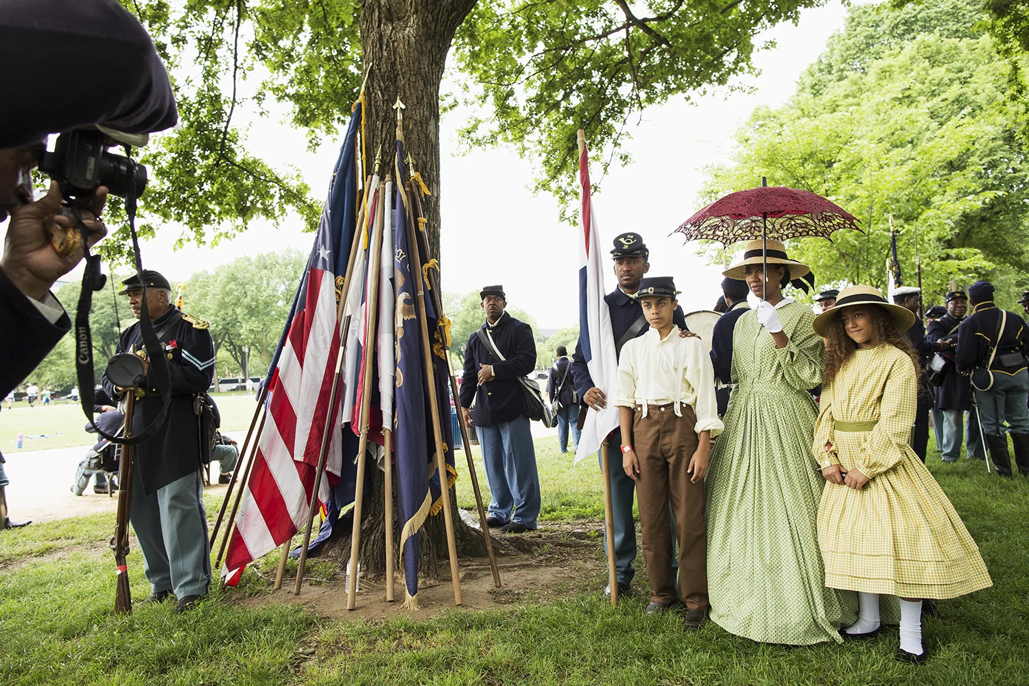 Reenactors take photos of each other before an event marking the 150th anniversary of the the Grand Review of United States troops after the Civil War. Washington, DC, 2015.