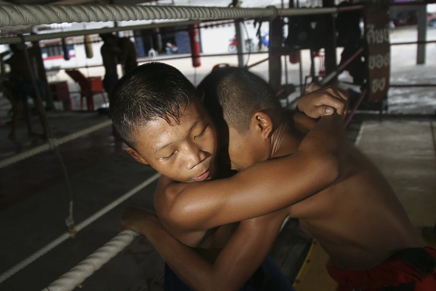 Boys drill at Sidyodtong muay Thai camp, Pattaya, Thailand, 2003