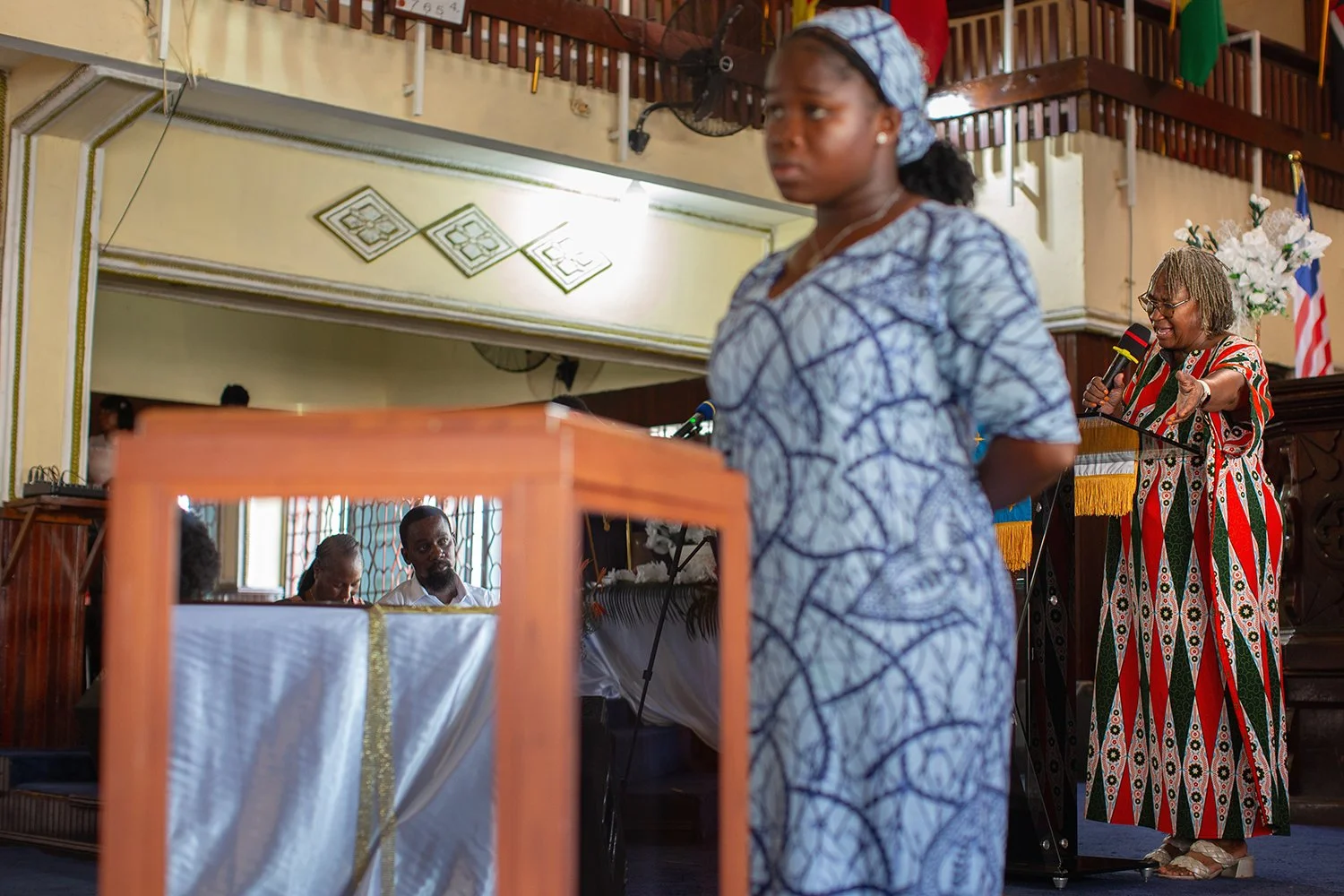 Pastor Laura Prtichard preachers, Providence Baptist Church, Monrovia, Liberia, 2024