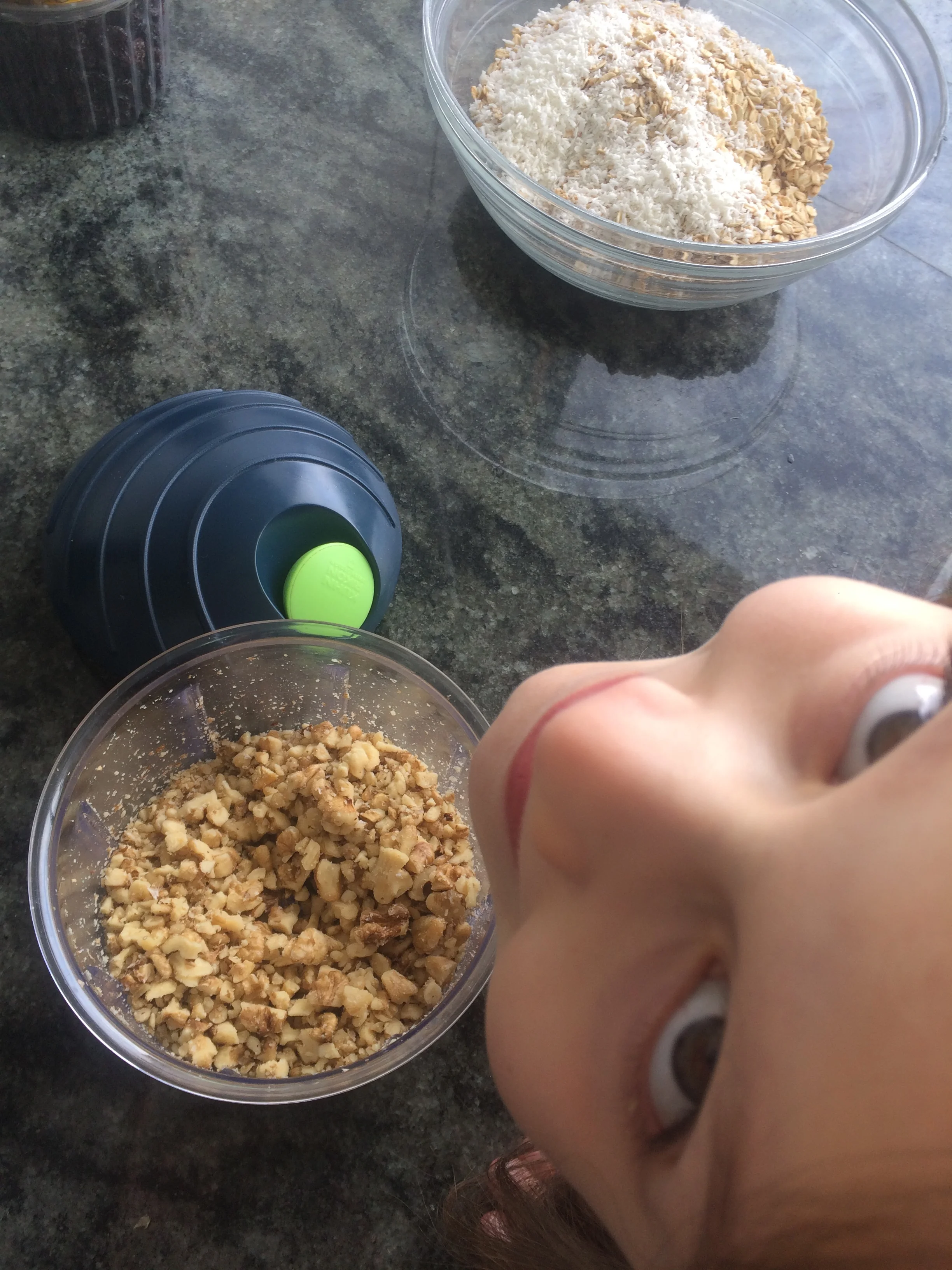 Zoey chopped all the nuts for our granola today.