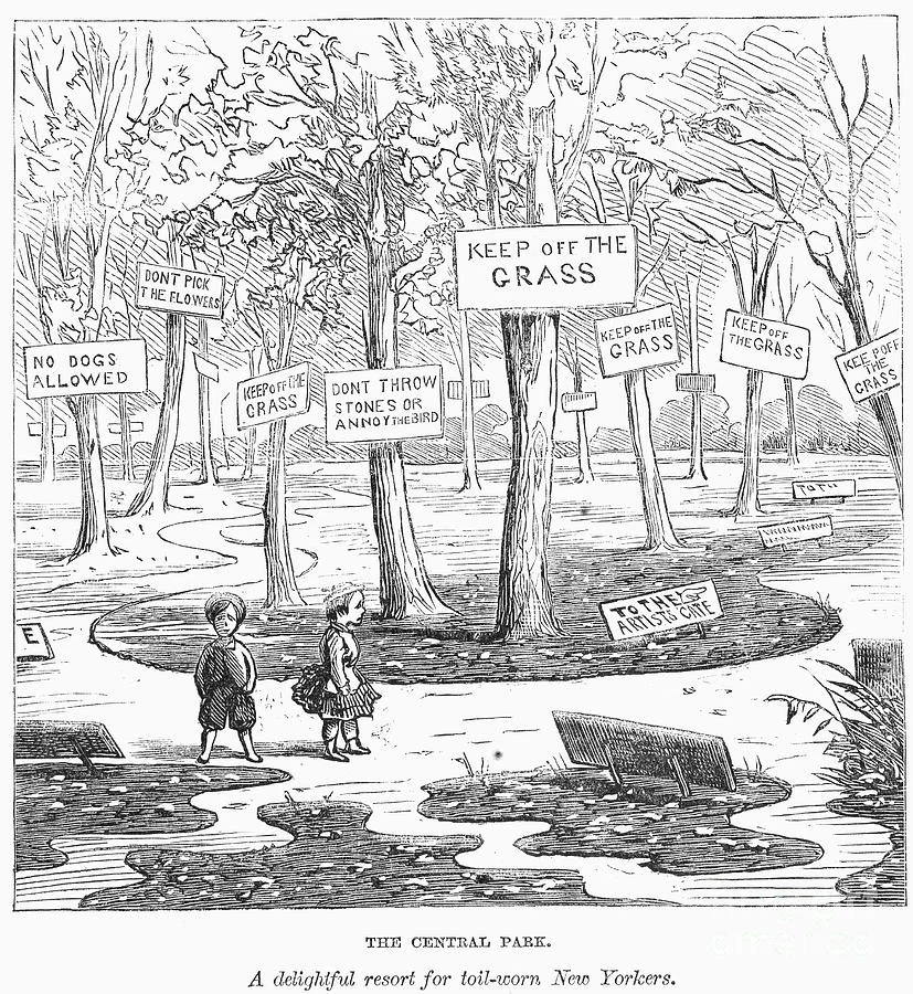 The 1869 cartoon depicting citizens' disappointment with the rules of Central Park.