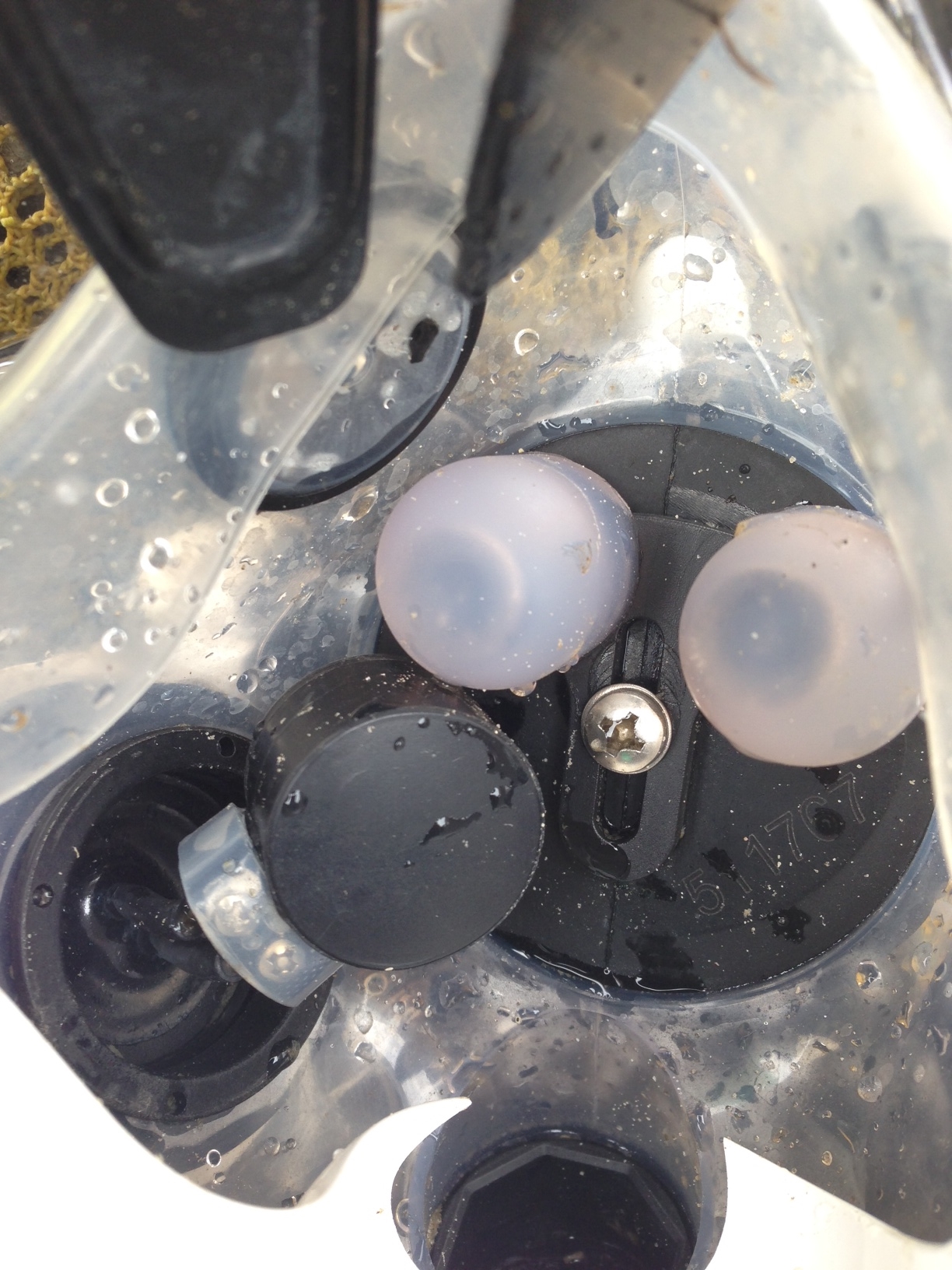 View inside the mask of the microphone with it's back facing the diver's mouth