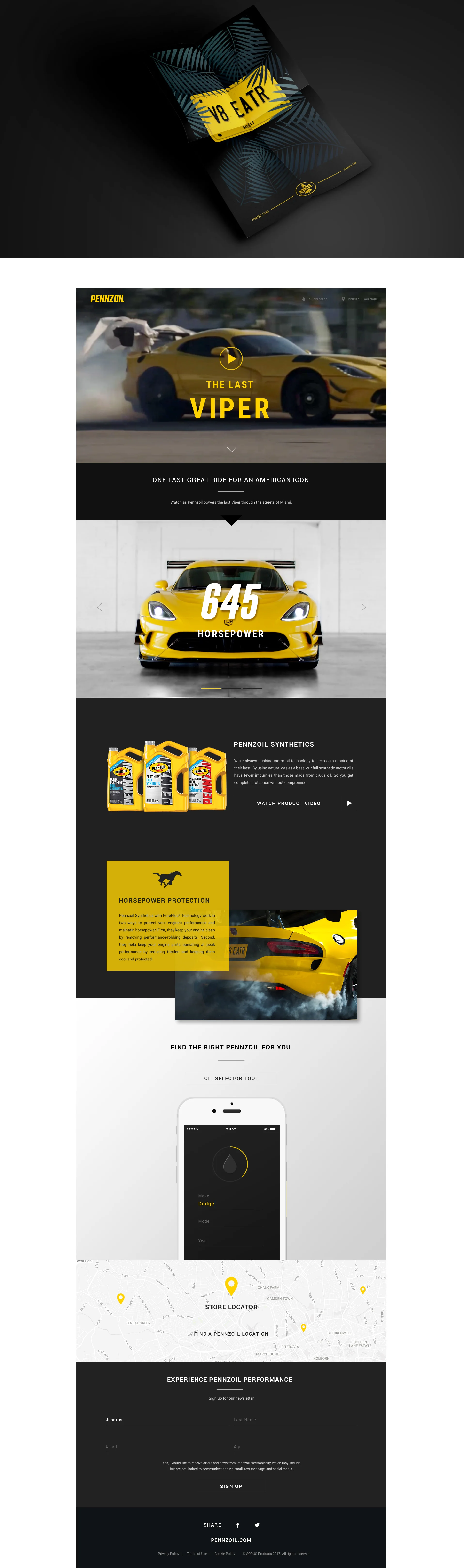 Landing page experience and oil selector tool.