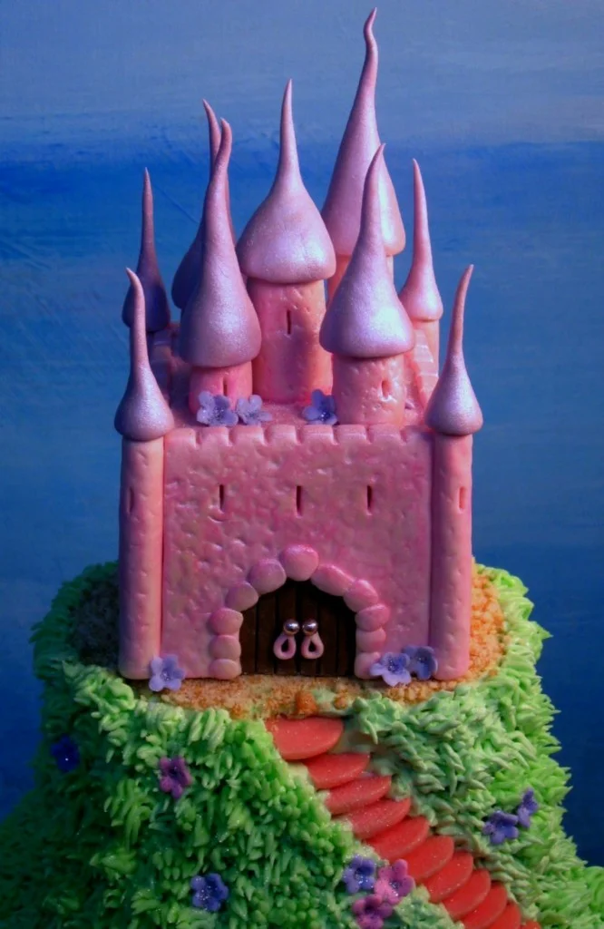 My 5" tall rice krispie castle for princess cake, how-to from Debbie Brown's cake book