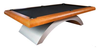The Halo The sleek tapered rainbow legs give the Halo its futuristic effect. The curvature and design of the rails eliminate the blind aprons found on today’s average pool tables. The rail ensemble can be covered in a variety of Valtekz composite leathers.