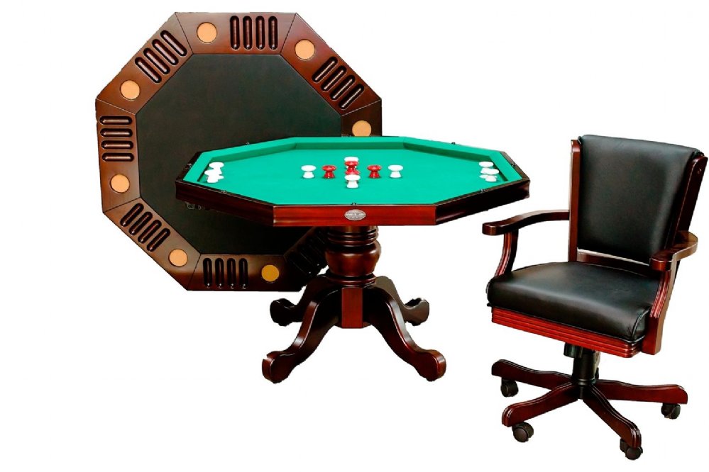 3 in 1 - 48” or 54" Octagon Poker/Bumper/Dining in Mahogany