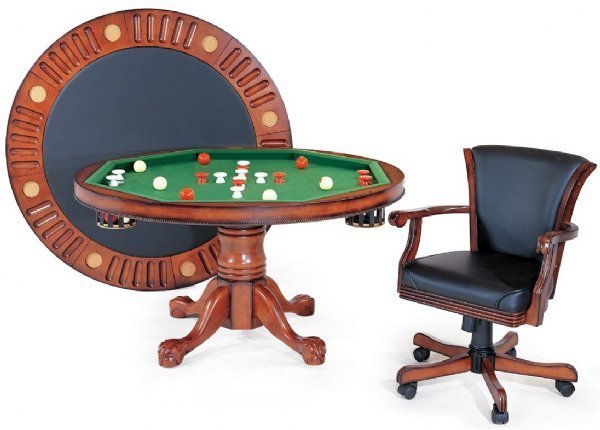 3 in 1 – 48" or 54” Round Poker/Bumper/Dining in Antique Walnut