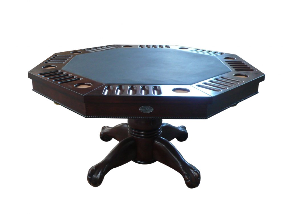 3 in 1 Table - Octagon 48" w/Bumper Pool with SLATE bed in Dark Walnut