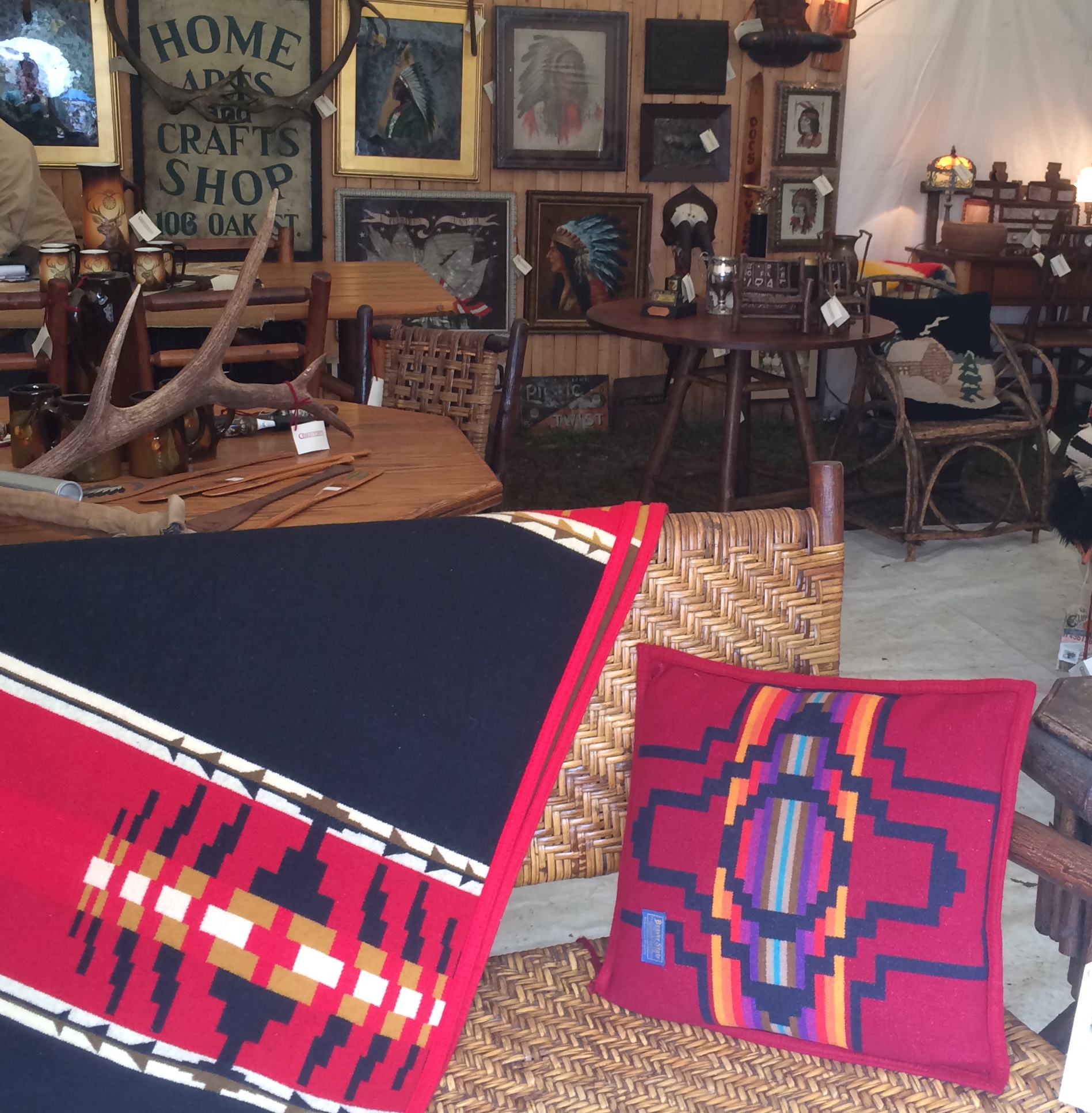 The Pendleton blankets in this booth were gorgeous and meticulously maintained.